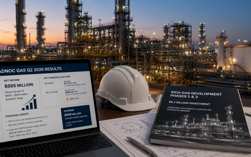 ADNOC Gas’ Q2 2026 profit beat guidance despite a steep year-on-year decline, while the $8.2 billion Rich Gas Development expansion and higher 2030 EBITDA growth target shift investor attention toward the company’s larger long-term growth platform. Representative image.