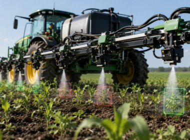 AI precision spraying is changing weed control by using machine vision to identify and treat individual plants, helping farmers reduce herbicide use while maintaining field-scale productivity. Representative image.