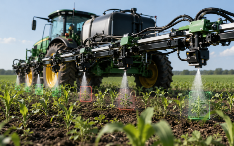 AI precision spraying is changing weed control by using machine vision to identify and treat individual plants, helping farmers reduce herbicide use while maintaining field-scale productivity. Representative image.
