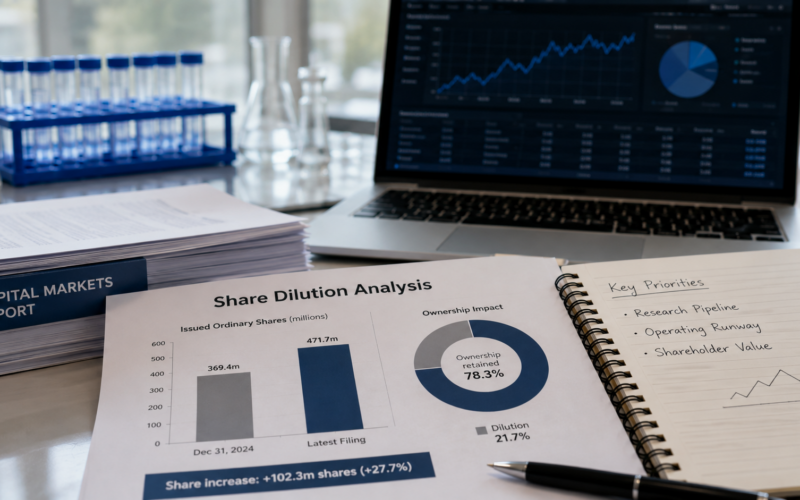 Avacta Group’s share count has risen about 27.7% since the end of 2024, highlighting the funding trade-off between supporting its oncology pipeline and increasing dilution for existing AIM: AVCT shareholders. Representative image.