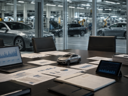 An automotive strategy room overlooking a modern production line reflects BMW’s planned 8,000 job cuts as weaker China sales and shrinking margins drive a deeper global cost restructuring. Representative image.