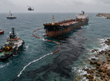 The Caroline Bezengi oil spill off Oman has triggered an international salvage and cleanup operation as leaking Russian crude threatens the Hallaniyat Islands marine reserve and vulnerable humpback whale habitat. Representative image.