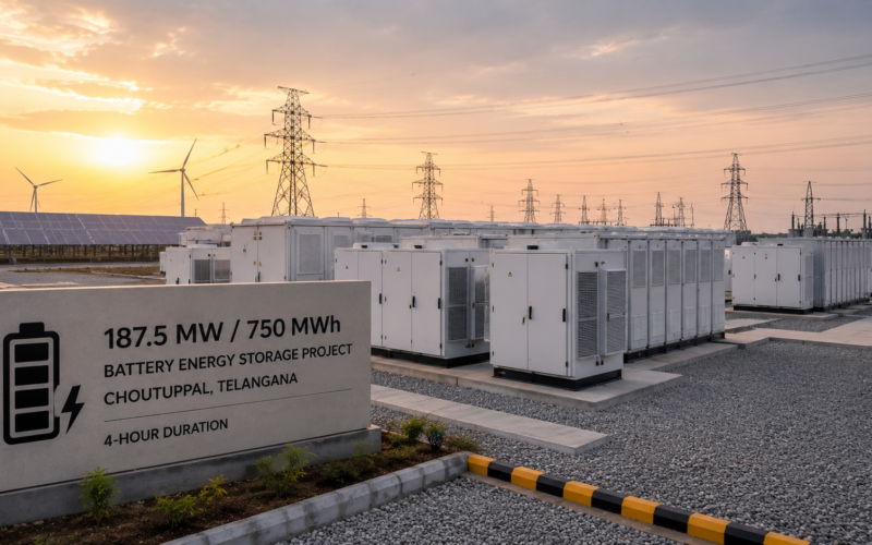 Coal India’s 187.5 MW/750 MWh Choutuppal battery energy storage project has entered EPC procurement, with the ₹1,057.09 crore four-hour asset backed by a Telangana Power Generation Corporation award. Representative image.
