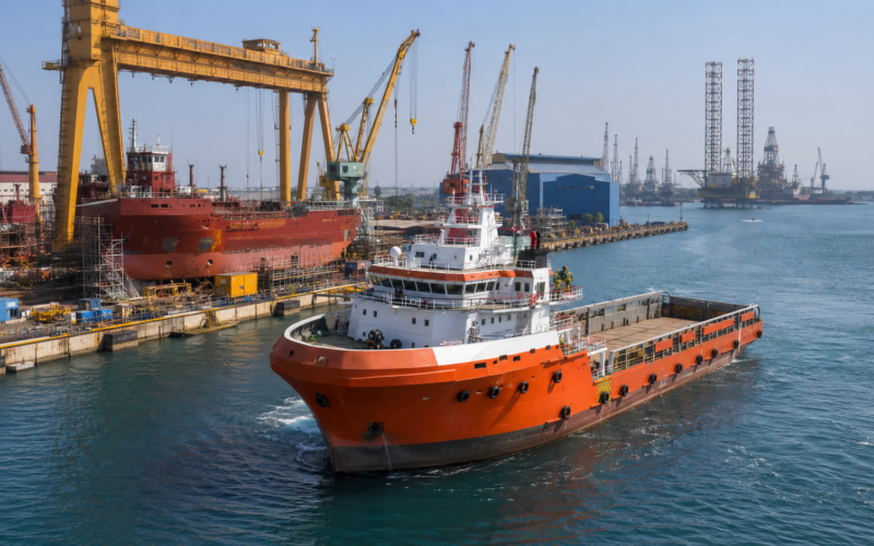 Garden Reach Shipbuilders expands its commercial shipbuilding push with a ₹1,032 crore Oil and Natural Gas Corporation contract for four platform supply vessels supporting India’s offshore energy operations. Representative image.