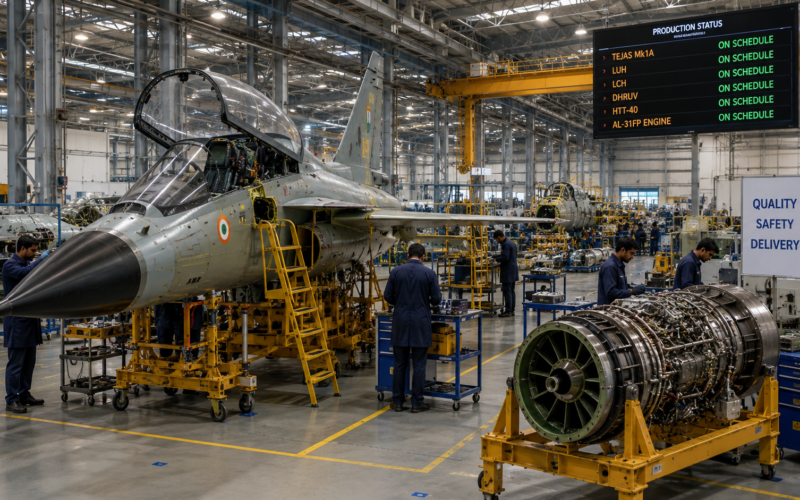 Hindustan Aeronautics Limited’s strong Q1 FY27 earnings and ₹2.55 lakh crore order book are shifting investor focus from defence order visibility to how quickly Tejas fighters, helicopters and engine programmes can translate into deliveries, revenue and cash flow. Representative image.