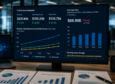 Microsoft’s fiscal 2026 results show surging revenue and profit from its AI and cloud expansion, even as free cash flow after infrastructure investment declined, sharpening investor focus on the cost of scaling artificial intelligence. Representative image.