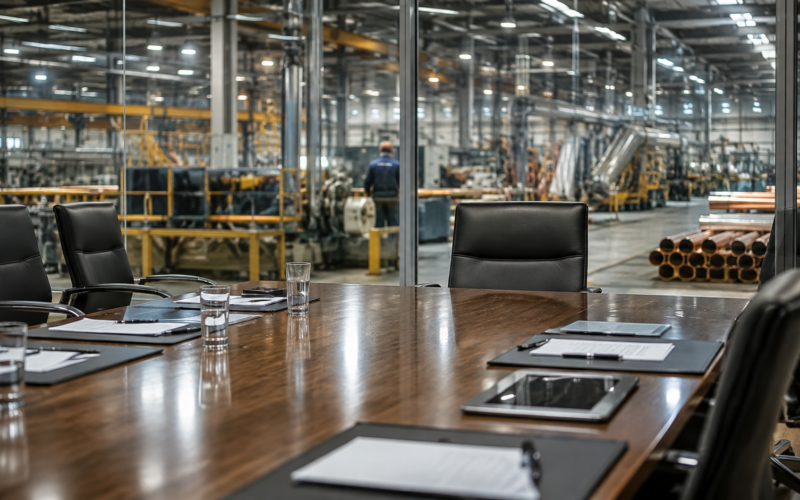 Mueller Industries board transition comes into focus as longtime director Gary S. Gladstein prepares to retire after 30 years, with MLI trading near its 52-week high amid strong industrial growth and capital deployment. Representative image.