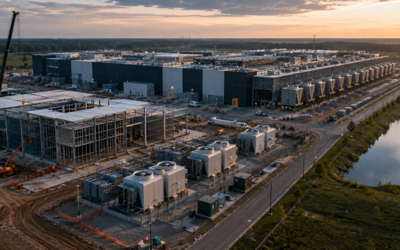 NVIDIA’s minority investment in Cloverleaf Infrastructure extends its AI strategy beyond chips into U.S. data-centre development, power, cooling and facility design for next-generation AI factories. Representative image.