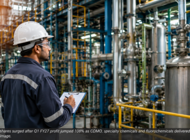 Navin Fluorine International shares surged after Q1 FY27 profit doubled as CDMO, specialty chemicals and fluorochemicals delivered strong growth. Representative image.