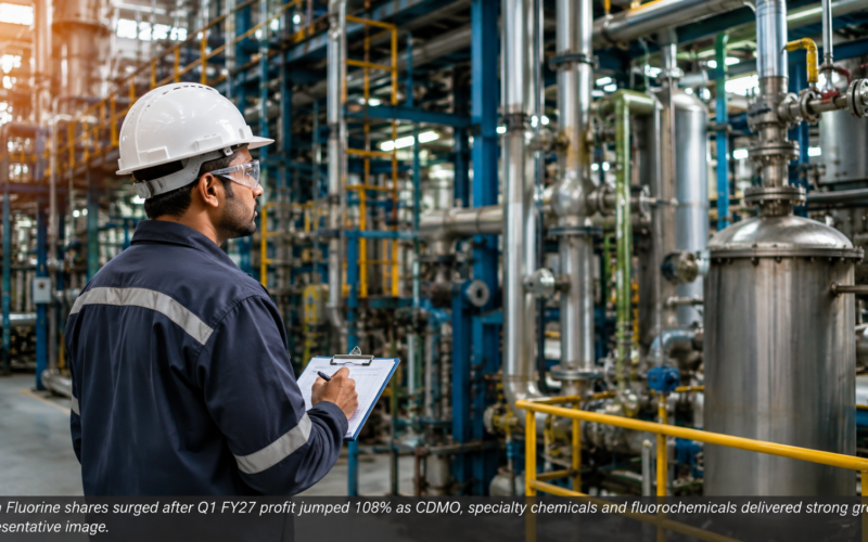 Navin Fluorine International shares surged after Q1 FY27 profit doubled as CDMO, specialty chemicals and fluorochemicals delivered strong growth. Representative image.