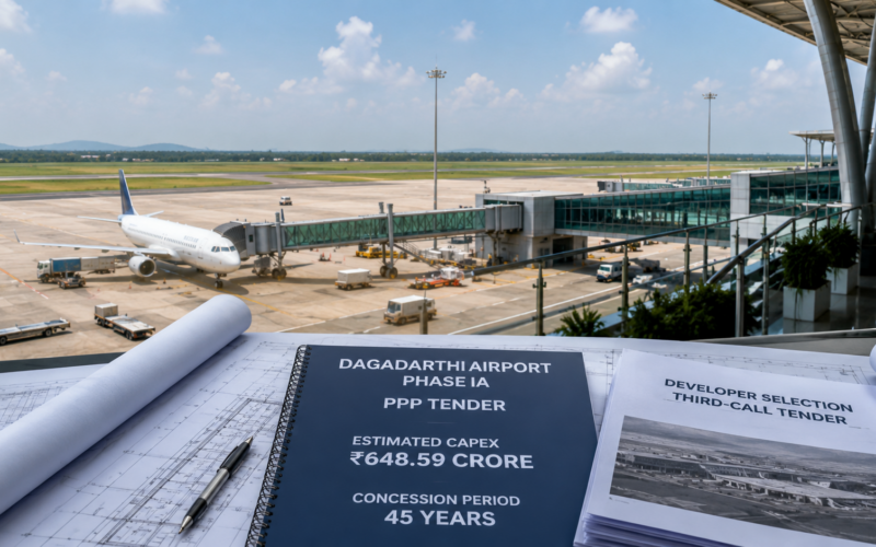 Andhra Pradesh Airports Development Corporation has restarted developer selection for Dagadarthi Airport through a third-call PPP tender, with Phase IA carrying estimated capex of ₹648.59 crore and a 45-year concession period. Representative image.