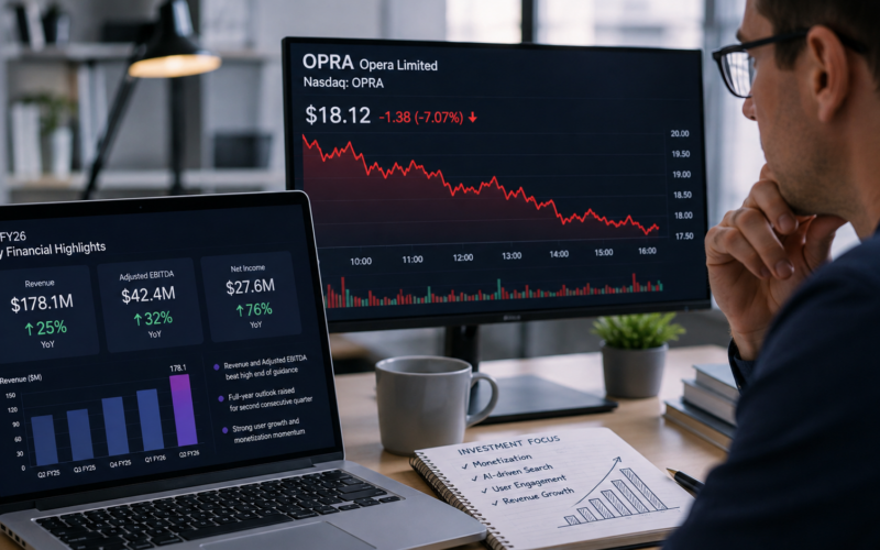Opera Limited’s second-quarter 2026 earnings beat and upgraded full-year outlook highlight stronger revenue, profitability and monetization, even as OPRA shares fell after results and investors weighed how artificial intelligence could reshape browser economics. Representative image.