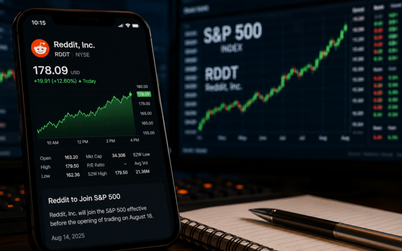 Reddit's 12.6% surge ahead of S&P 500 inclusion puts index buying, U.S. user growth and RDDT's premium valuation in investor focus. Representative image.