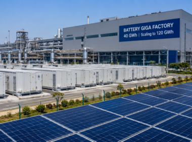 Reliance Industries’ Jamnagar battery giga factory is set to commission in 2026 with 40 GWh of annual capacity before scaling toward 120 GWh, while its integrated solar manufacturing platform targets 20 GW annually. Representative image.
