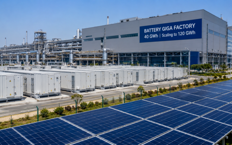 Reliance Industries’ Jamnagar battery giga factory is set to commission in 2026 with 40 GWh of annual capacity before scaling toward 120 GWh, while its integrated solar manufacturing platform targets 20 GW annually. Representative image.