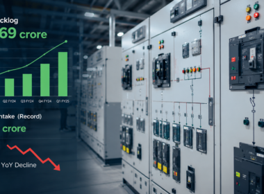 Schneider Electric Infrastructure’s order backlog reached ₹2,169 crore after a record ₹915 crore Q1 intake, even as net profit fell about 70% amid commodity-cost pressure and legacy-contract margin compression. Representative image.
