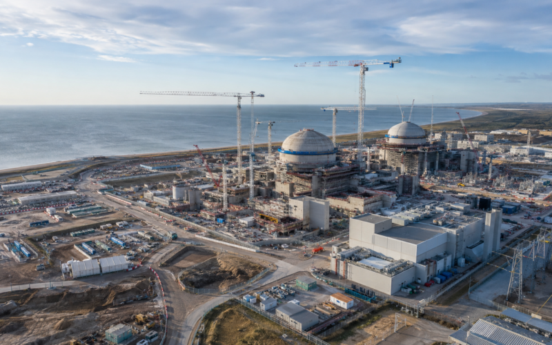 Coastal nuclear power plant construction site in the UK, illustrating how the £38.2bn Sizewell C Nuclear Project in Suffolk aims to deliver 3.2GW of low-carbon electricity by its 2039 operating baseline. Representative image.