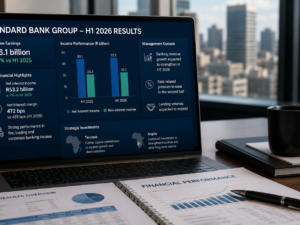 Standard Bank Group’s first-half headline earnings rose 10% to R26.1 billion as stronger fee, trading and corporate banking income offset tighter margins, while expanding lending and fresh investment in Tanzania and Angola shape its second-half growth outlook. Representative image.