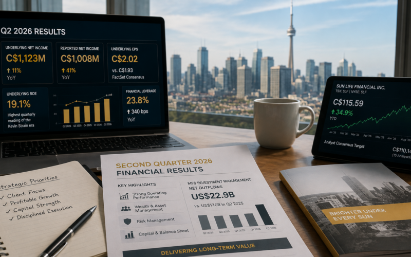 Sun Life Financial’s Q2 2026 earnings beat, record 19.1% underlying return on equity and strong share-price run put the insurer’s growth outlook in focus, even as higher financial leverage and MFS Investment Management outflows temper investor optimism. Representative image.