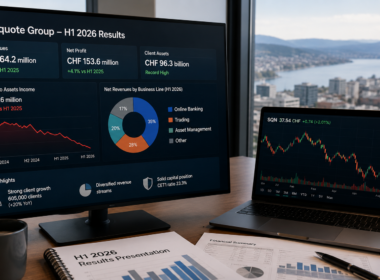 Swissquote Group enters the second half of 2026 with record client assets and resilient banking growth, but a 66.2% plunge in crypto income has pressured its full-year outlook and renewed investor focus on earnings diversification. Representative image.