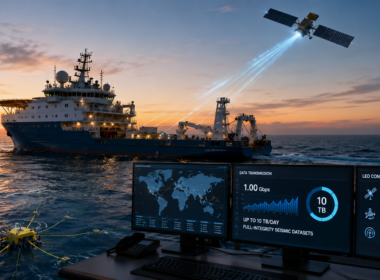 TGS is upgrading seismic data operations with Speedcast’s multi-LEO satellite connectivity, targeting faster ship-to-shore transfer of datasets as large as 10 terabytes per day at upload speeds of up to 1 Gbps. Representative image.