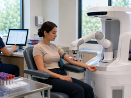 Vitestro’s Aletta robotic blood-draw system has received U.S. Food and Drug Administration De Novo authorization, opening a new regulatory pathway for autonomous phlebotomy as laboratories weigh whether robotic blood collection can scale economically and operationally. Representative image.