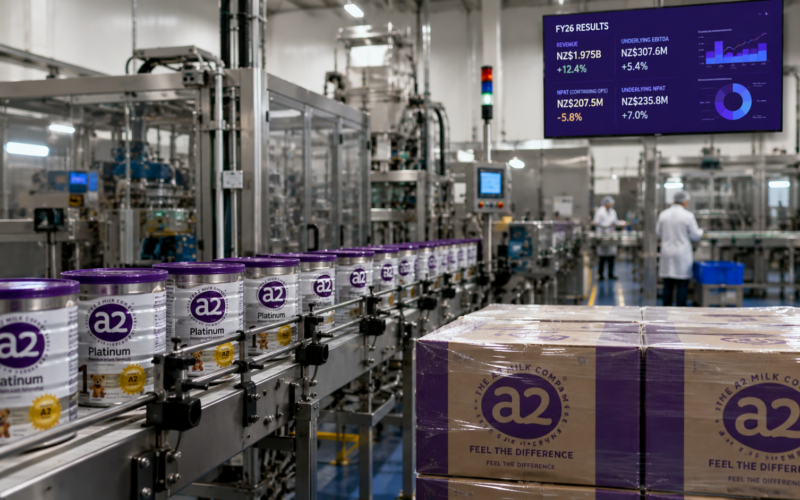 The a2 Milk Company’s record FY26 revenue highlights stronger portfolio diversification, but weaker China-label infant formula sales and the ramp-up of a2 Pōkeno keep the focus on whether earnings growth can hold as the company rebuilds market share. Representative image.