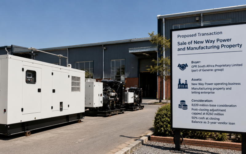 enX Group Limited is heading toward a shareholder vote on the proposed R220 million sale of New Way Power and its manufacturing property to GPR South Africa, with the transaction structure putting future cash realization and shareholder returns firmly in focus. Representative image.