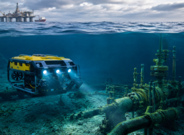 A resident subsea robot inspects offshore oil and gas infrastructure, illustrating how autonomous systems could reduce vessel dependence, offshore crew exposure and the cost of routine subsea inspection and maintenance. Representative image.