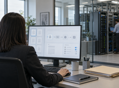 A generic enterprise data workspace illustrates OpenText and Cohere’s focus on private AI and secure information management for regulated industries. Representative image.
