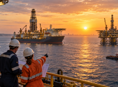Offshore oil and gas crews work near deepwater exploration assets, illustrating QatarEnergy’s planned entry into Angola’s upstream sector through Blocks 8 and 22 alongside Shell and Sonangol Exploration and Production. Representative image.