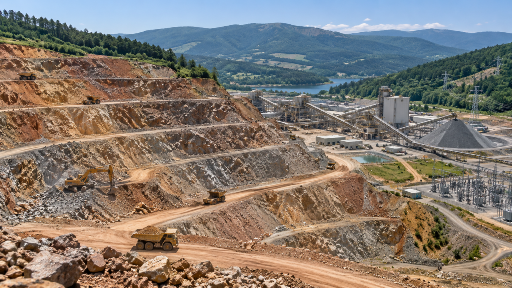 An open-pit copper and gold mining operation in a mountainous European landscape illustrates the critical minerals supply challenge behind Euro Sun Mining Inc.’s Rovina Valley project in Romania, as Europe seeks more domestic copper for renewable energy, power grids, electric vehicles, digital infrastructure, aerospace and defence. Representative image.
