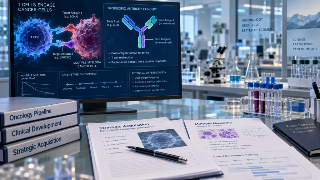 GSK has agreed to acquire full global rights to Chimagen Biosciences’ trispecific T-cell engager in a deal worth up to $750 million, expanding its early-stage multiple myeloma oncology pipeline ahead of a planned Phase I study in 2027. Representative image.