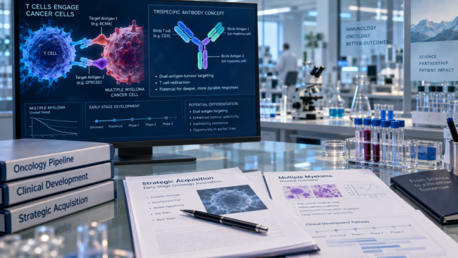 GSK has agreed to acquire full global rights to Chimagen Biosciences’ trispecific T-cell engager in a deal worth up to $750 million, expanding its early-stage multiple myeloma oncology pipeline ahead of a planned Phase I study in 2027. Representative image.