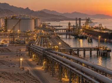 Crude oil pipelines feed a Red Sea export terminal as Saudi Arabia faces rising pressure to restore East-West pipeline flows, with potential disruption to Yanbu shipments adding fresh risk to global oil supply and energy markets. Representative image.
