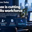 Infographic showing Dropbox’s 9% global workforce reduction, the departure of technology chief Ali Dasdan, and the company's strategic shift towards its core product and Dash intelligence platform.