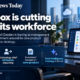 Infographic showing Dropbox’s 9% global workforce reduction, the departure of technology chief Ali Dasdan, and the company's strategic shift towards its core product and Dash intelligence platform.