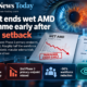 Editorial infographic showing EyePoint ending its pivotal wet AMD programme after a second failed Phase 3 primary endpoint, with eye imagery, trial charts, a workforce reduction highlight, and two diabetic macular edema trials presented as the company’s remaining focus.