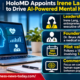 Infographic highlighting HoloMD's appointment of Irene Lang as CEO, Dr. Bruce Alan Kehr's transition to medical innovation, a 180-day paid pilot involving 138 patients and plans for human-supervised AI monitoring between psychiatric appointments.