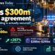 IonQ quantum computing infographic showing a futuristic quantum processor, an up-to-$300 million DARPA Stage C agreement, $80.1 million quarterly revenue, 287% annual growth and independent technical testing through 2029.
