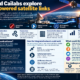 Business News Today infographic showing NTT and Cailabs’ proposed satellite-to-data-centre optical network, with laser links connecting satellites to optical ground stations, NTT’s All-Photonics Network and nearby data centres for high-speed processing.
