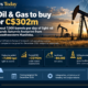 Editorial infographic on Saturn Oil & Gas Inc.’s C$302 million acquisition of Corex Resources Ltd., featuring Canadian oil pumpjacks, a Saskatchewan-Manitoba map, approximately 7,000 barrels per day of added light-oil production, C$192 million in projected forward operating income, and 323 identified drilling locations.