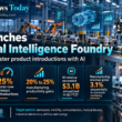 Editorial infographic showing Tata Consultancy Services’ Industrial Intelligence Foundry, with a smart factory background and key figures including 25% faster product introductions, 20% to 25% manufacturing productivity gains, annualized AI revenue above $3.1 billion in Q2 FY27, and 3.1% sequential manufacturing revenue growth in constant currency.